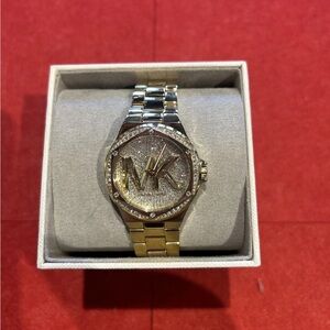 Michael Kors Womens Watch MK7229 Lennox Pavé Logo Gold-Tone Logo